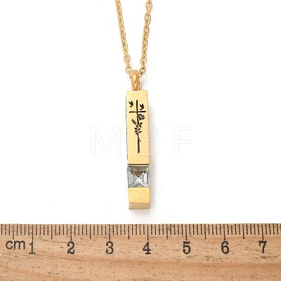 304 Stainless Steel Engraved Flower Cross Rectangle Pet Memorial Keepsake Urn Ashes Pendant Necklaces NJEW-P326-02G-1