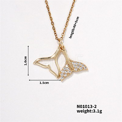 Elegant Hollow Brass Pave Clear Cubic Zirconia Whale Tail Pendant Necklaces for Women YU4995-2-1