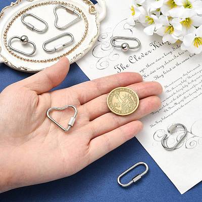 8Pcs 4 Styles 304 Stainless Steel Screw Carabiner Lock Charms STAS-FS0002-38-1