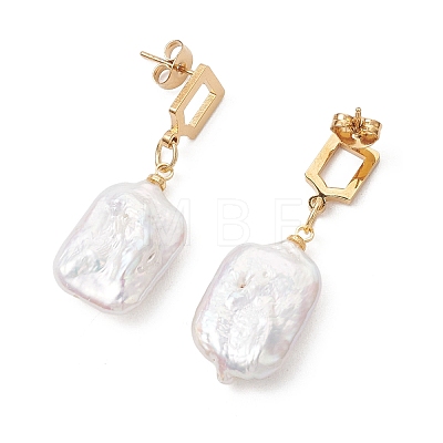 Rectangle Natural Baroque Pearl Keshi Pearl Dangle Stud Earrings EJEW-JE07002-1
