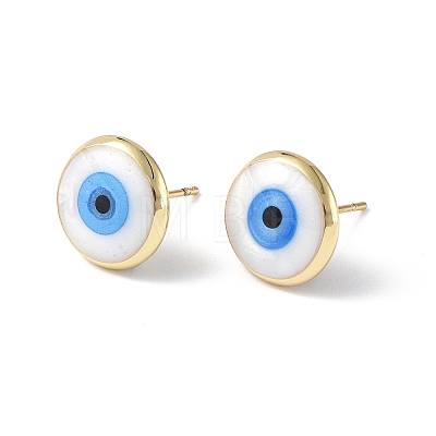 Enamel Evil Eye Stud Earrings EJEW-G334-01G-01-1