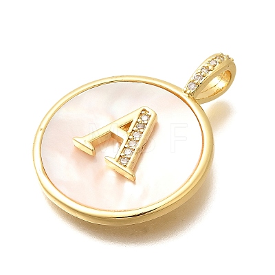 Rack Plating Brass Micro Pave Clear Cubic Zirconia Pendants with Shell KK-M309-42G-A-1