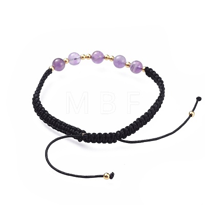 Adjustable Natural Amethyst Braided Bead Bracelets BJEW-JB04599-04-1