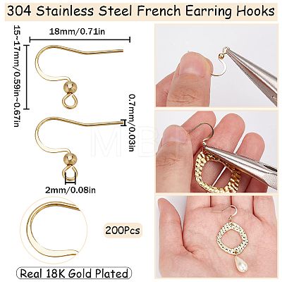 SUNNYCLUE 200Pcs 304 Stainless Steel French Earring Hooks STAS-SC0006-36G-1