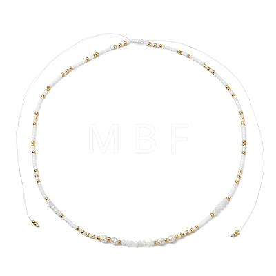 Boho Natural Cultured Freshwater Pearl & Round Seed Beaded Braided Necklaces for Women NJEW-JN06187-01-1