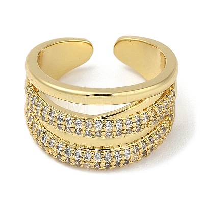 Rack Plating Brass Micro Pave Cubic Zirconia Cuff Finger Rings for Women RJEW-C114-15A-G-1