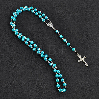 Long Handmade Imitation Pearl Cross Pendant Lariat Necklace Unisex Tassel Sweater Chain Necklaces FZ4072-3-1