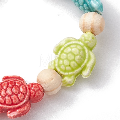 Beach Tortoise Handmade Procelain & Wood Round Beaded Stretch Bracelets BJEW-JB10299-02-1