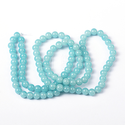Pale Turquoise Color Spray Painted Round Imitation Jade Glass Beads Strands X-DGLA-S076-8mm-19-1
