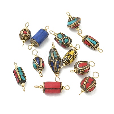 Handmade Brass Dyed Synthetic Coral and Turquoise Connector Charm PALLOY-JF05618-1