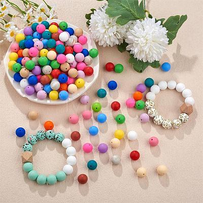 50Pcs Silicone Beads Round Rubber Beads 15MM Loose Spacer Beads for DIY Supplies Jewelry Keychain Making JX473A-1