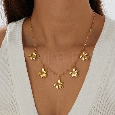 304 Stainless Steel Flower Multi Pendant Bib Necklaces for Women WG4B855-01-1