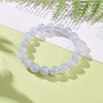 Natural Blue Chalcedony Round Beaded Stretch Bracelet for Women BJEW-JB09088-1