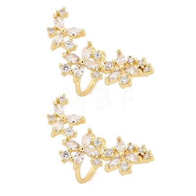 Flower Brass Micro Pave Clear Cubic Zirconia Cuff Earrings EJEW-K305-03G-1