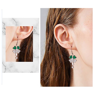 Clear Cubic Zirconia Clover Dangle Earrings JE1082A-1
