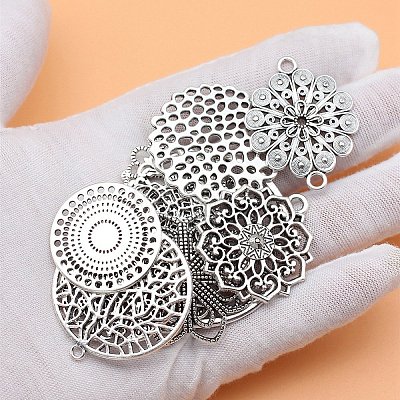 DIY Flower Tibetan Style Alloy Pendants and Connector Charms Making Finding Kits PW-WG973BE-01-1