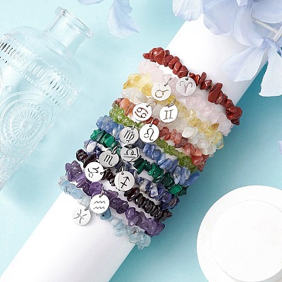 12Pcs 12 Styles Constellations Guardian Gemstone Stretch Bracelets BJEW-JB11147-1