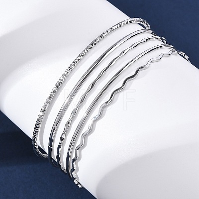 5Pcs 304 Stainless Steel Bangle Set for Women BJEW-S162-01B-P-1