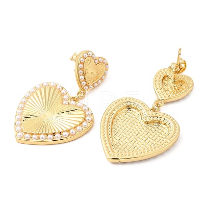 Brass Heart Dangle Stud Earrings with Plastic Pearl Beaded EJEW-K251-21G-1