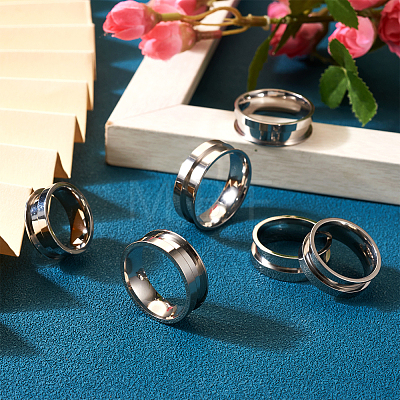 12Pcs 6 Size 201 Stainless Steel Grooved Finger Ring Settings STAS-TA0002-15P-1