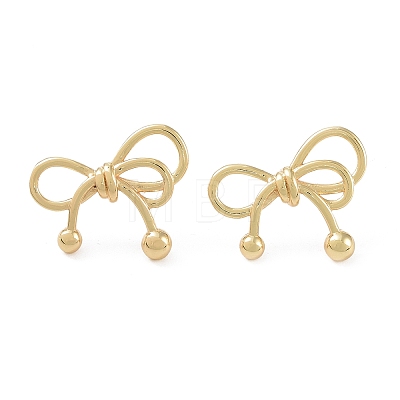 Rack Plating Bowknot Brass Stud Earrings for Women EJEW-NH0002-01G-1