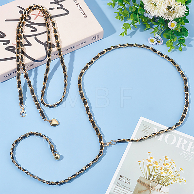 2Pcs 2 Style Aluminum Link Chain Belts with Round & Heart Charms AJEW-FG0002-89-1