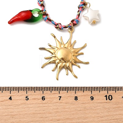 304 Stainless Steel & Plastic Hot Pepper Cherry Pendant Cotton Cord Necklaces for Women NJEW-Z092-01G-02-1