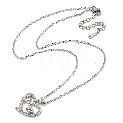 Mother's Day Brass Micro Pave Cubic Zirconia Heart Pendant Neckalces NJEW-R263-03A-P-1