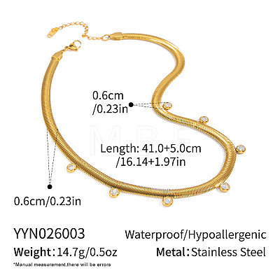 6MM 304 Stainless Steel Flat Snake Chain Necklaces with Clear Cubic Zirconia Tassel for Women AU3115-1