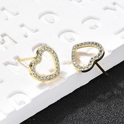 Heart Brass Micro Pave Cubic Zirconia Ear Studs EJEW-D304-40G-1