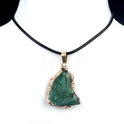 Electroplated Raw Natural Green Aventurine Neggets Pendant Black Wax Cord Necklaces FS-WG48460-13-1