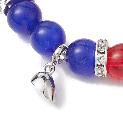 2Pcs 10mm Round Opalite & Pink Glass & Red Glass & Blue Cat Eye Beaded Stretch Bracelet Sets for Lover BJEW-JB10325-02-1