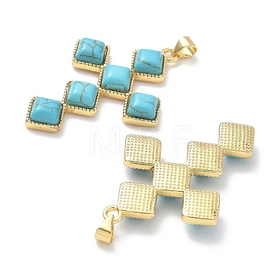 Dyed Synthetic Turquoise Rhombus Cross Pendants KK-P330-10G-1