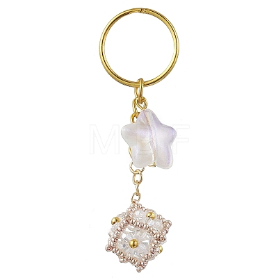 Glass Seed Bead Cube with Acrylic Star Keychain KEYC-MZ00027-05-1