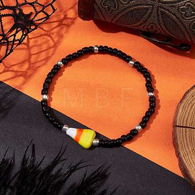 3Pcs 3 Styles Halloween Skull & Candy Corn Acrylic and Synthetic Magnesite Bracelet Sets BJEW-JB10525-1