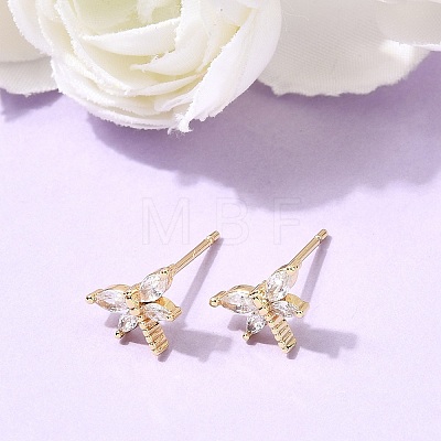 Brass Micro Pave Clear Cubic Zirconia Stud Earrings EJEW-C186-19G-01-1