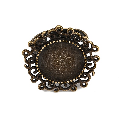Vintage Adjustable Iron Flower Finger Ring Components Alloy Cabochon Bezel Settings X-PALLOY-O036-01AB-NF-1