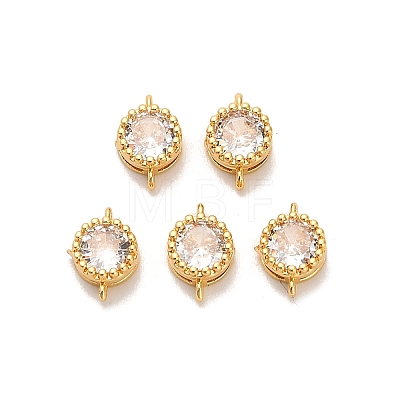 Brass Pave Clear Cubic Zirconia Flat Round Connector Charms KK-H515-02A-G-1