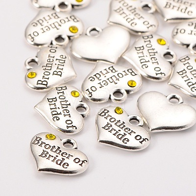 Wedding Party Supply Antique Silver Alloy Rhinestone Heart Carved Word Brother of Bride Wedding Family Charms X-TIBEP-N005-27A-1