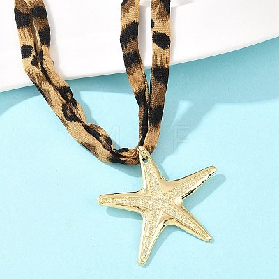 Ocean Alloy Starfish Pendant 2-Strand Leopard Print Polyester Cord Necklaces for Women NJEW-A066-06G-1
