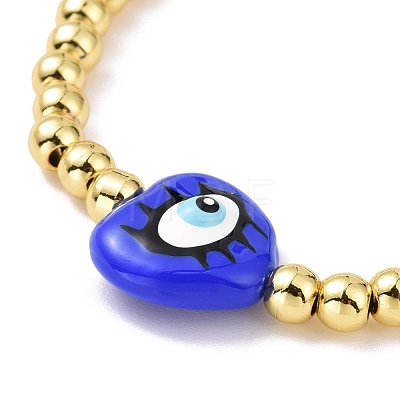 Enamel Evil Eye Heart & Brass Braided Bead Bracelet for Women KK-E033-18G-1