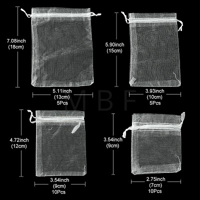 30Pcs 4 Styles Rectangle Organza Bags Jewellery Storage Pouches Wedding Favour Party Mesh Drawstring Gift OP-FS0001-01C-1
