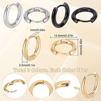 12pairs 3 colors 304/202 Stainless Steel Huggie Hoop Earrings EJEW-SC0001-25-1