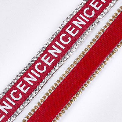 Satin Ribbon and Two Rows Rhinestone(Hot Melt Adhesive On The Back) OCOR-S114-02A-1