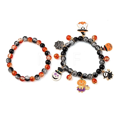 2Pcs Spray Painted Crackle Glass Round Beads Stretch Bracelets BJEW-JB12484-02-1