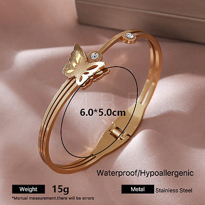 304 Stainless Steel Crystal Rhinestone Hinged Cuff Bangles for Women LW0071-4-1
