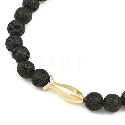 Natural Lava Rock Round Beaded Stretch Bracelets for Men Women BJEW-JB12490-1