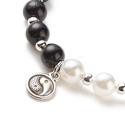 Alloy Yin Yang Charm Necklace with Plastic Imitation Pearl Beaded for Women NJEW-JN03914-1