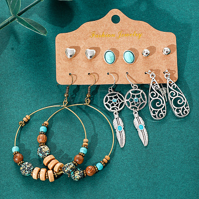 Bohemian Style Alloy Resin and Enamel Dangle Earrings WGA2ED8-06-1
