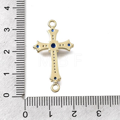 Religion Brass Pave Blue Cubic Zirconia Connector Charms KK-G602-07G-06-1